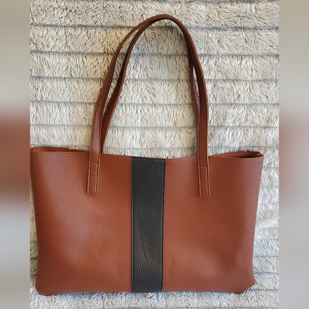 Chic Brown and Black Leather Tote